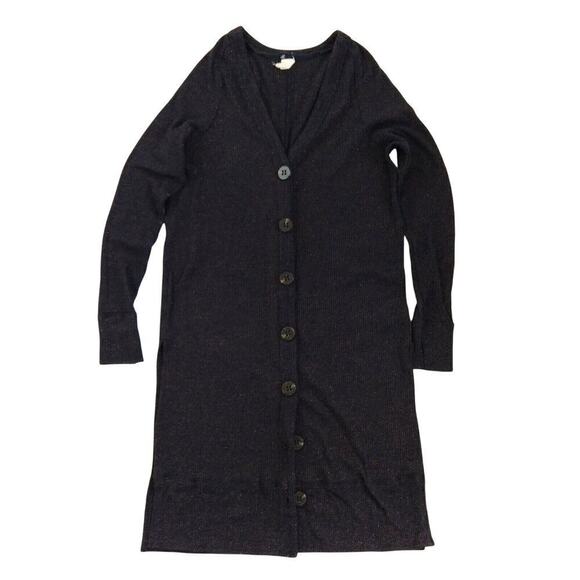 We the Free People Sparkle Button Up Duster Cardigan Size S Navy Blue Ribbed - Picture 3 of 9